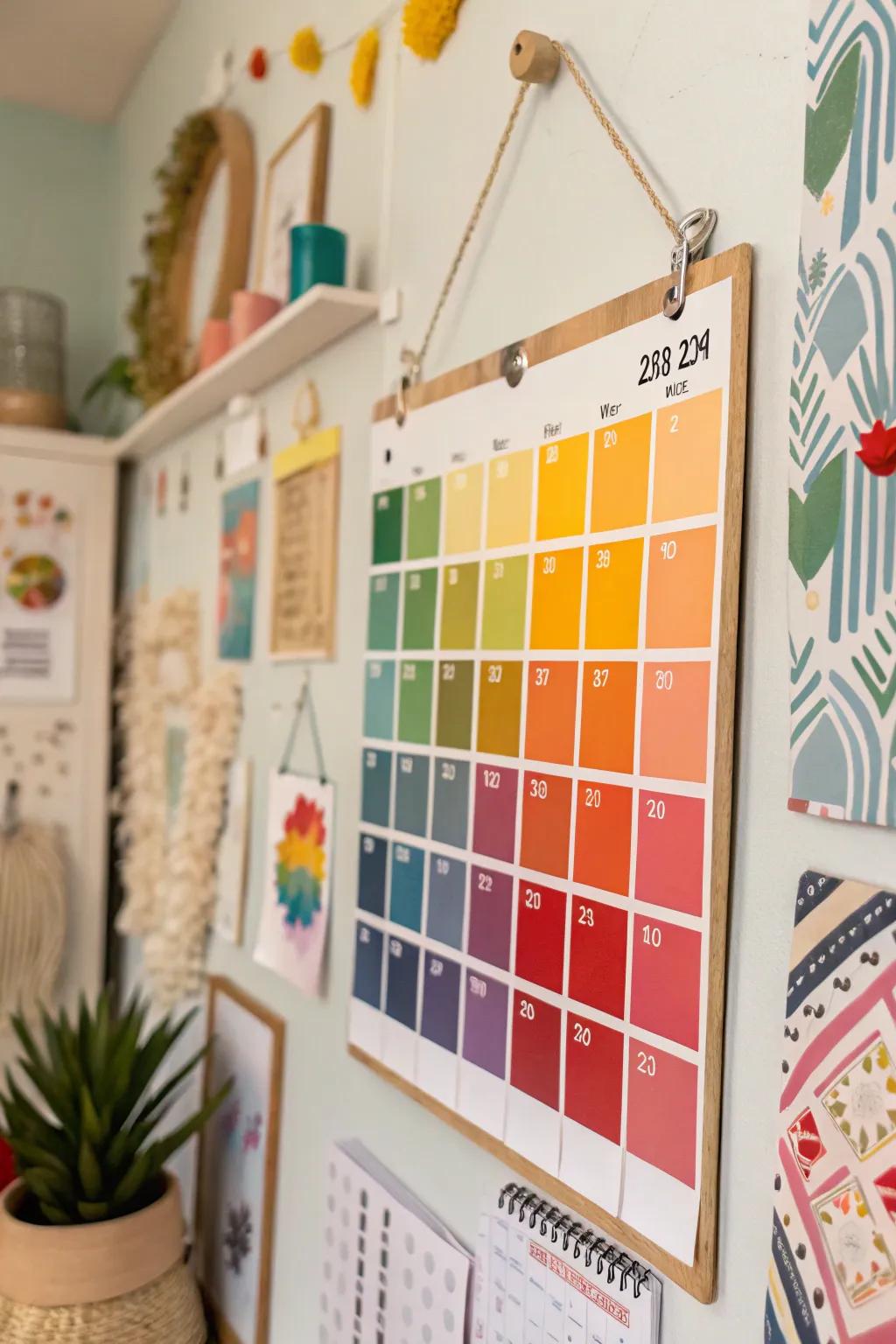 Brighten your space with a paint chip calendar.