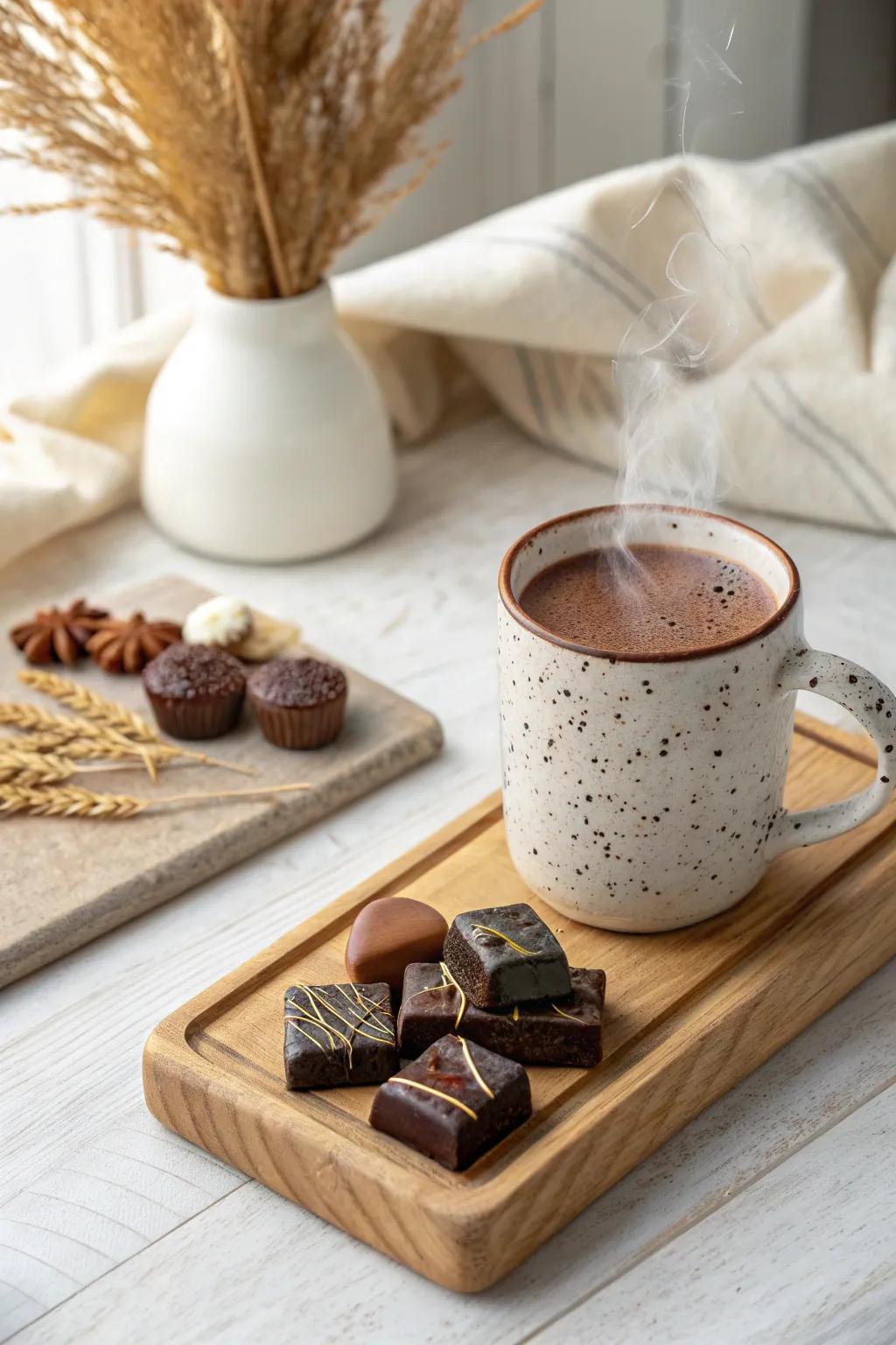 Indulge in the perfect pairing of hot chocolate and artisan delights, where simplicity meets luxury.
