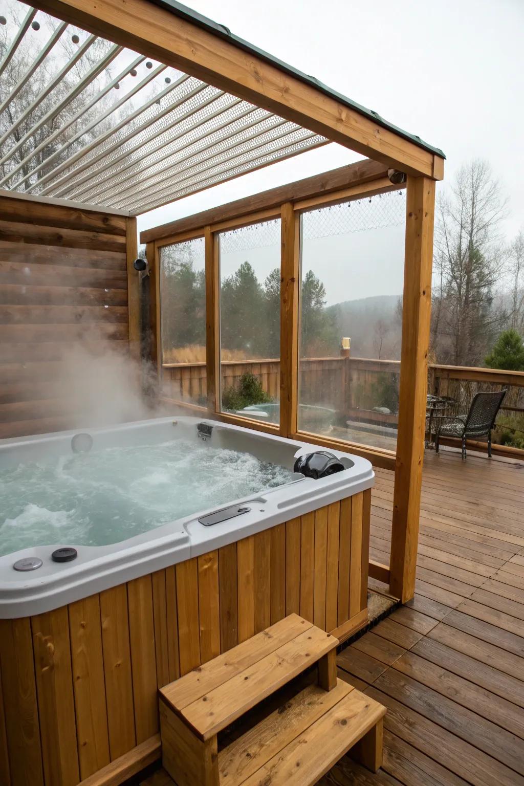 Wooden accents provide a natural, warm feel to your hot tub space.