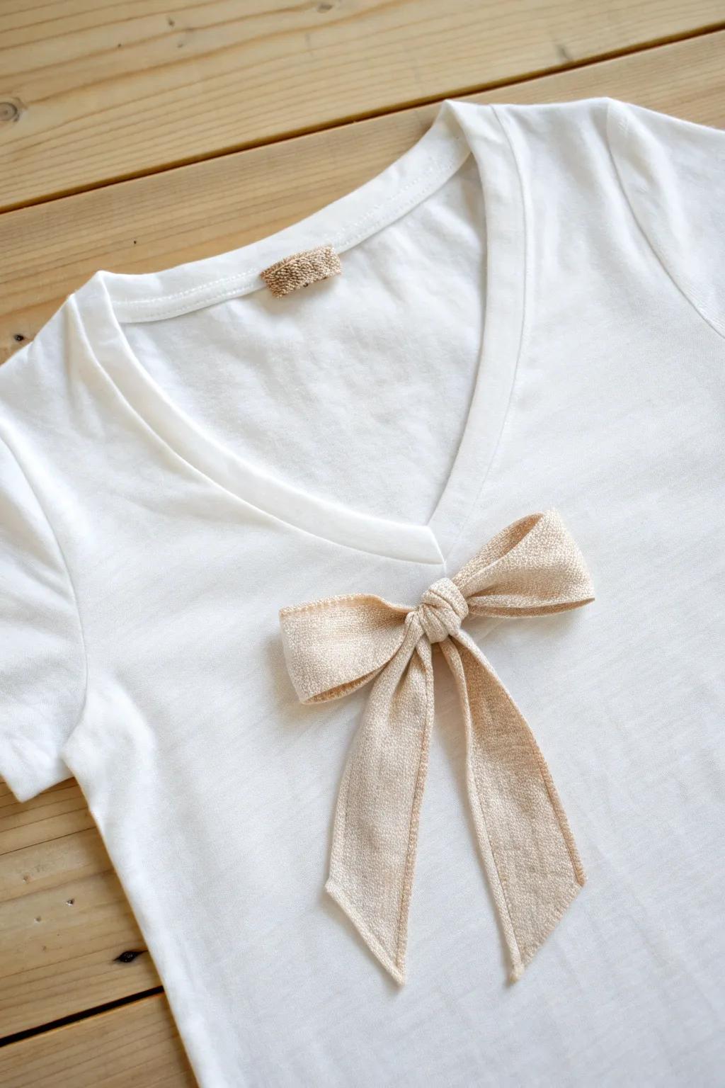 Transform your tee into a chic statement with a simple V-cut and a charming bow. #DIYFashion #ScandiBoho