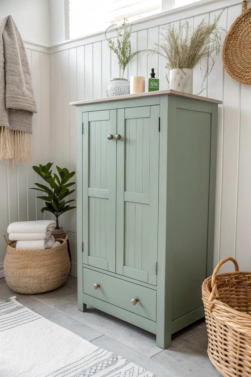 Transform your bathroom into a serene oasis with the calming vibes of muted sage green.