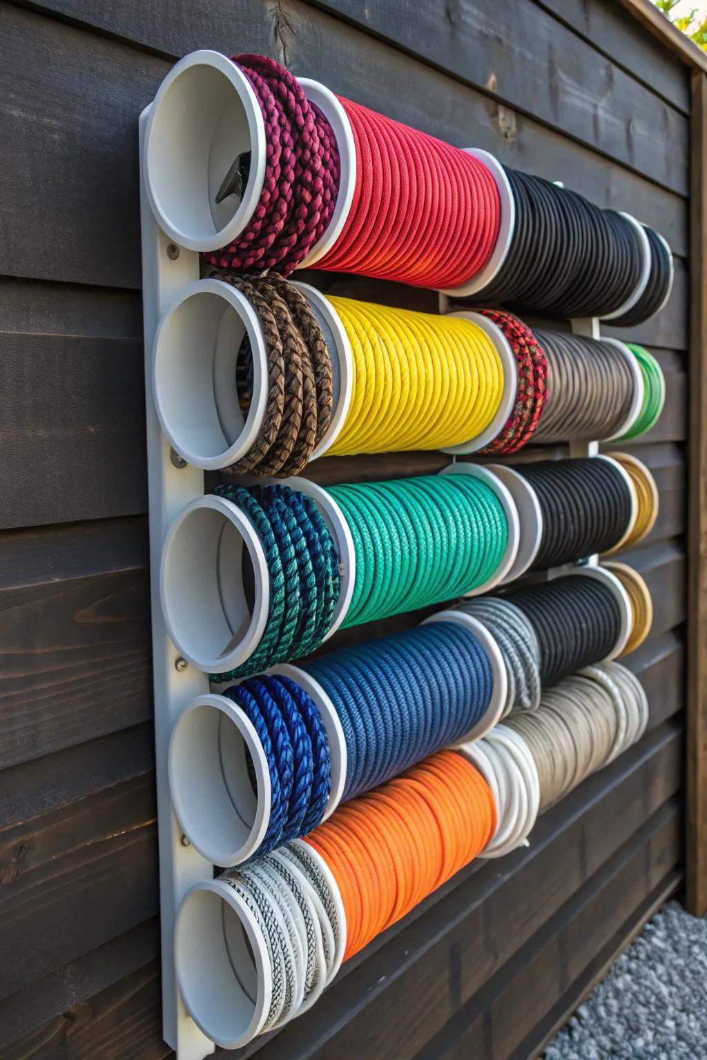 Effortless organization meets rugged style: discover a customizable paracord storage solution using PVC pipe sections.