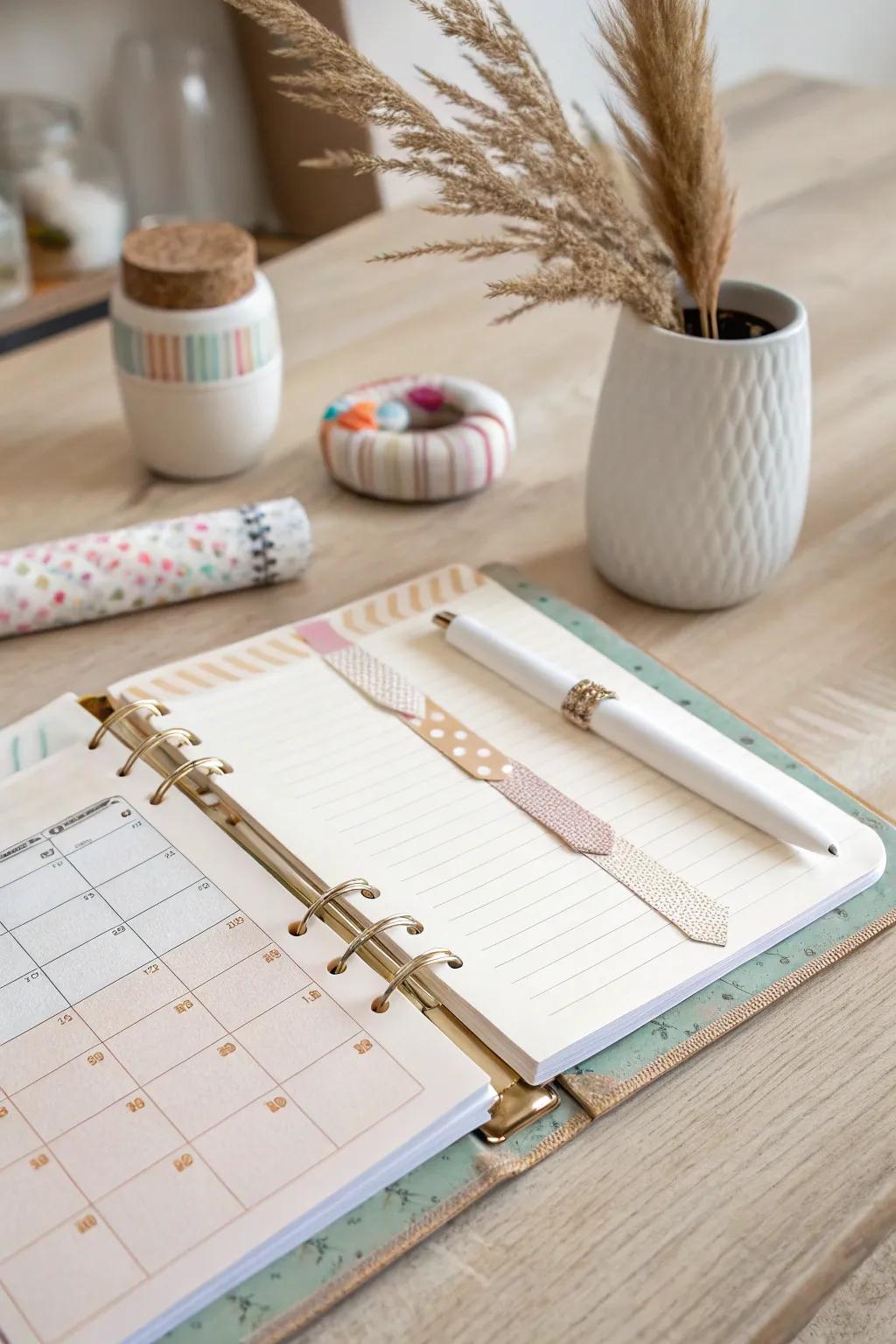 Capture your memories with style: use washi tape to elegantly secure keepsakes in your planner.