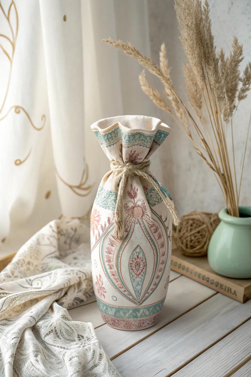 Unleash your creativity by painting unique patterns on your vase wrap, blending minimalist elegance with a Boho twist.