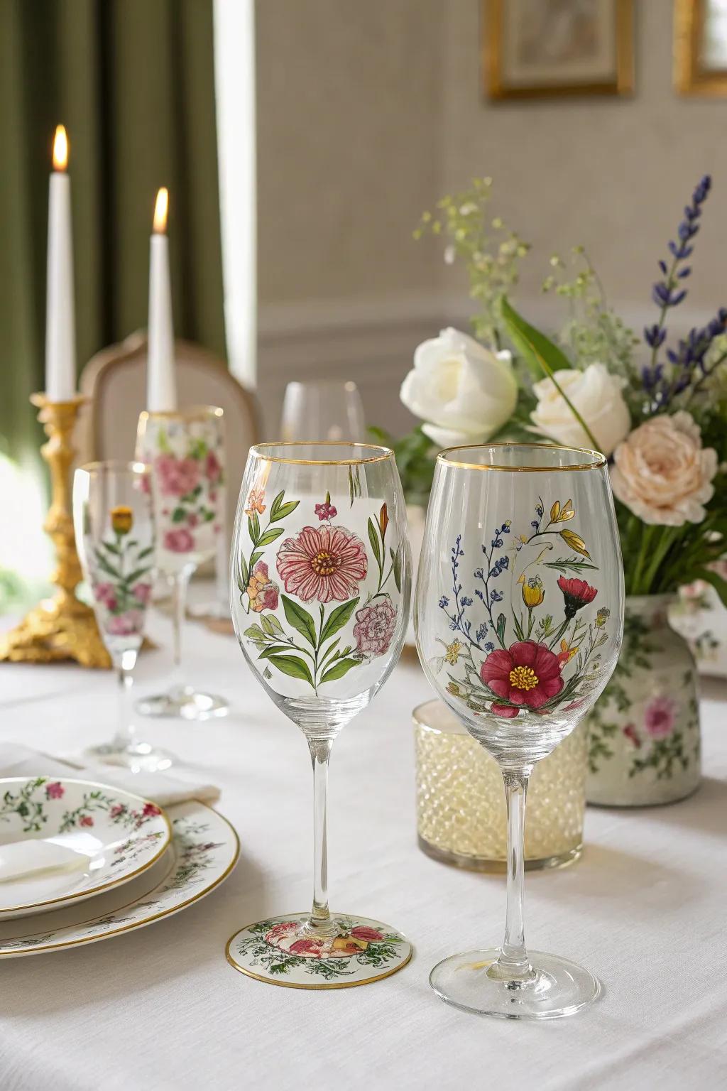 Hand-painted glassware brings elegance to any dining experience.