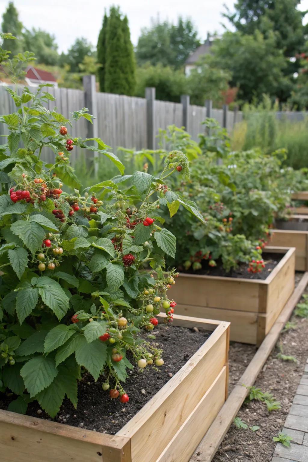 Raised beds providing ideal growing conditions for berries.