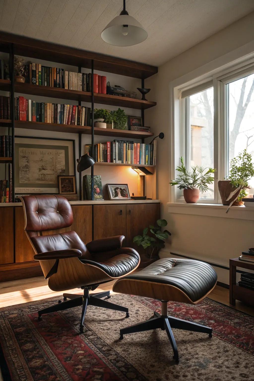 Built-in shelves offer style and functionality in a modern living room.