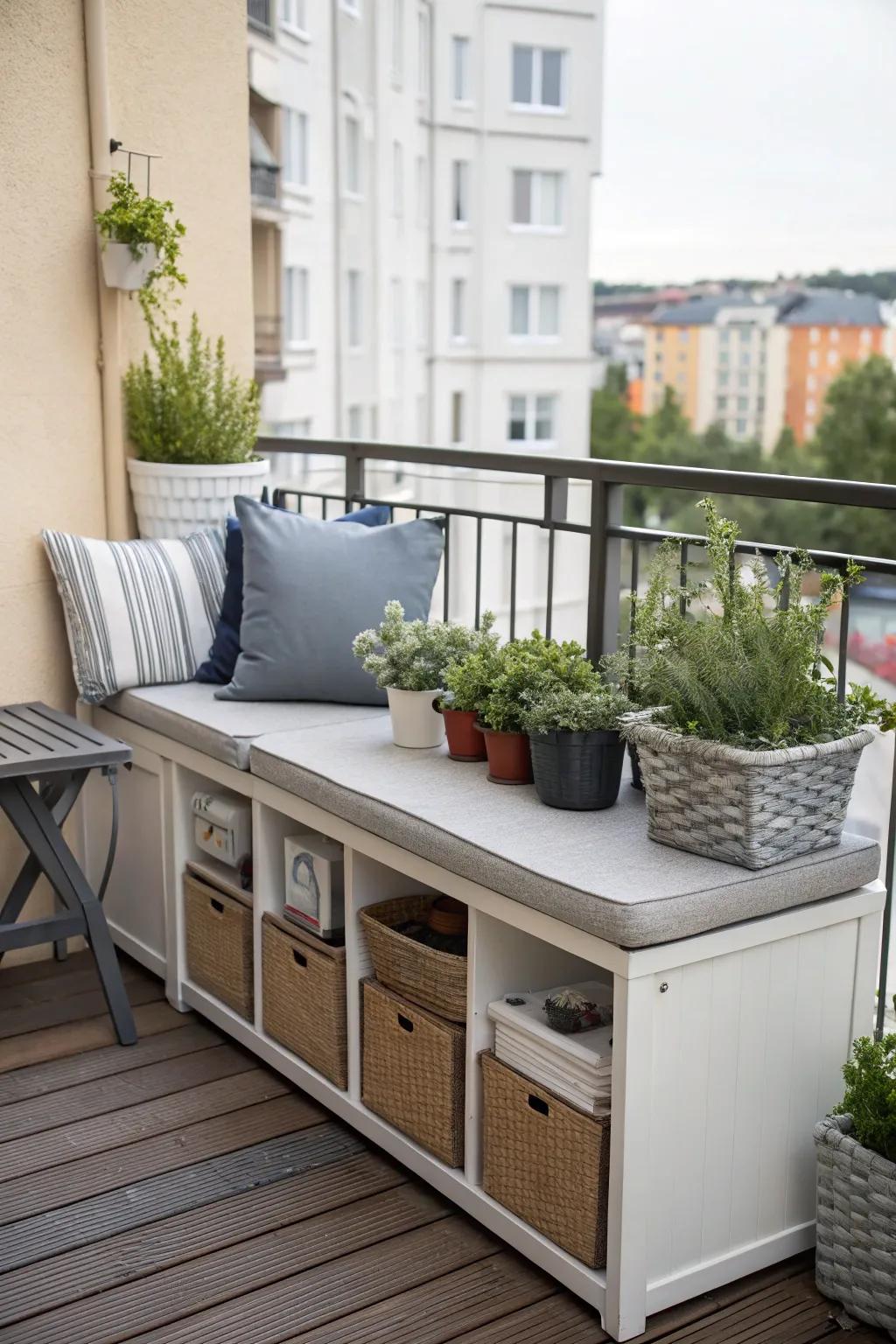 Multi-functional furniture optimizes terrace space.