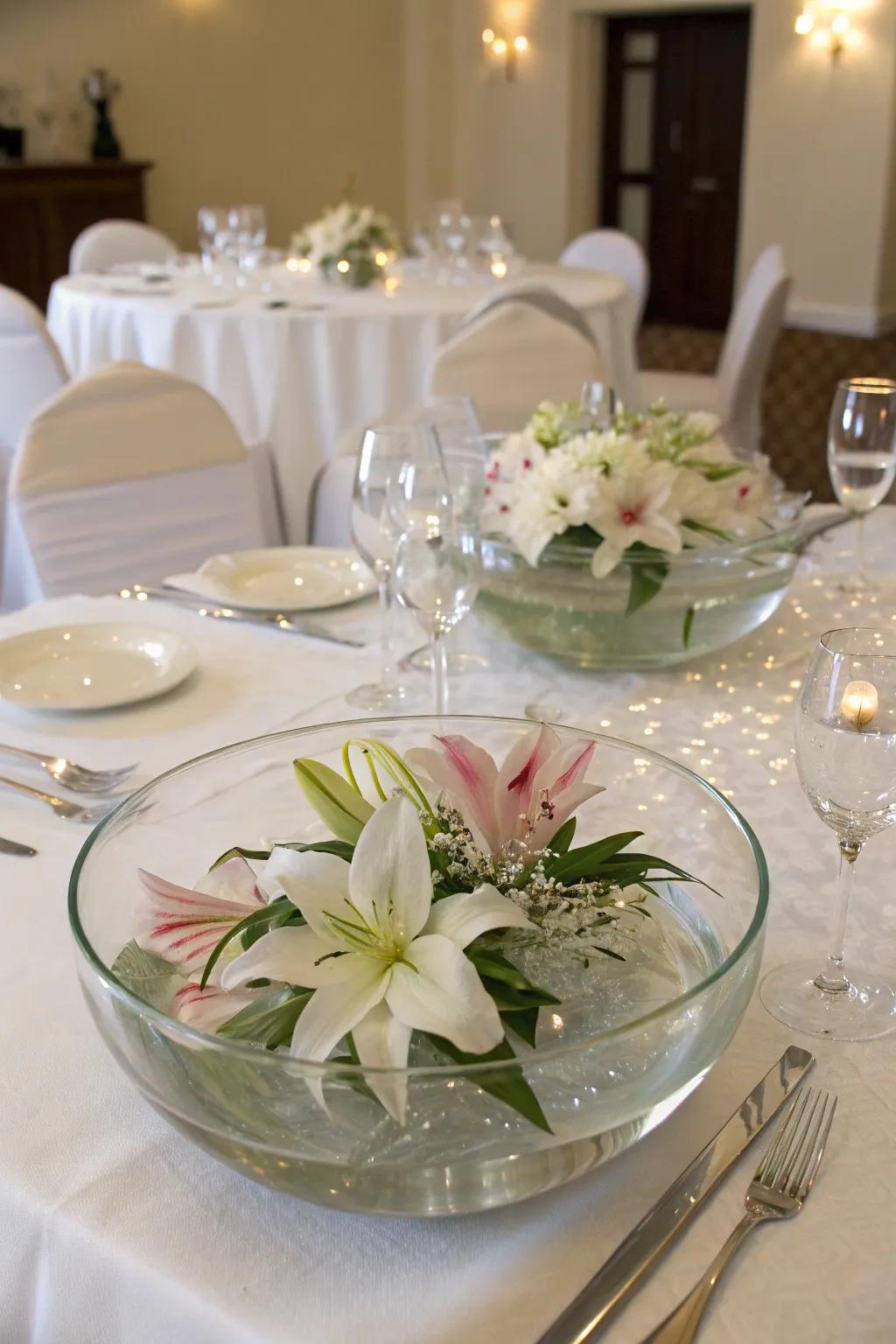 Ethereal floating flower centerpieces for a magical wedding setting.