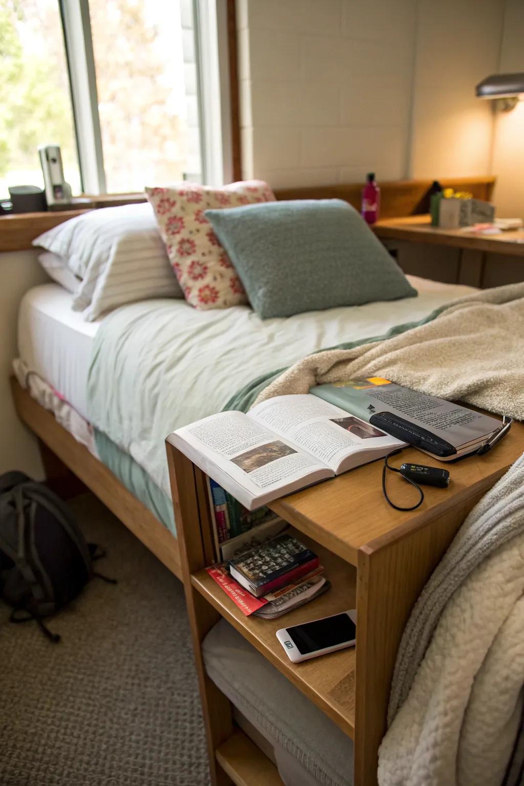 Maximize space with a practical bedside shelf.