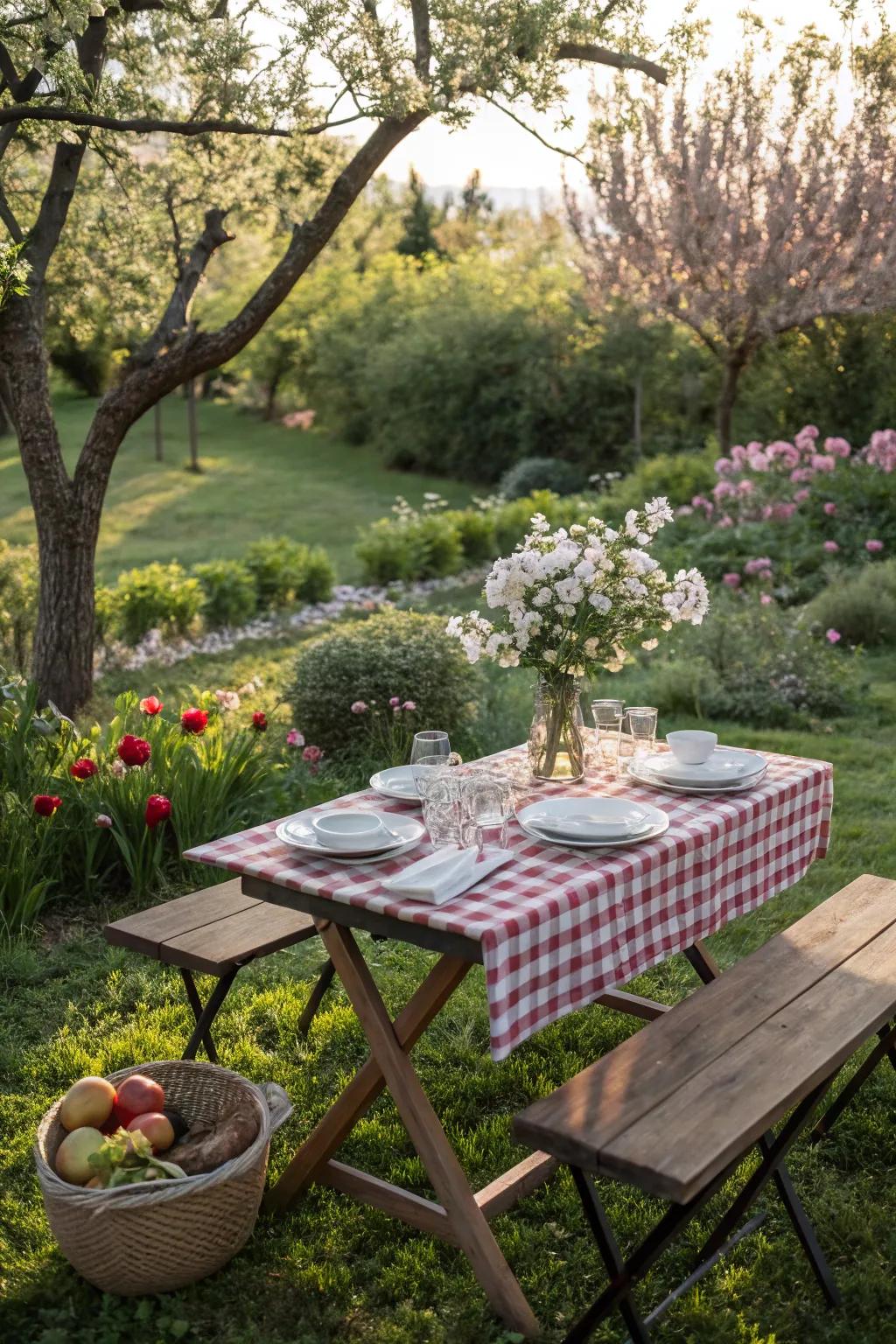 A foldable picnic table for spontaneous outdoor dining.