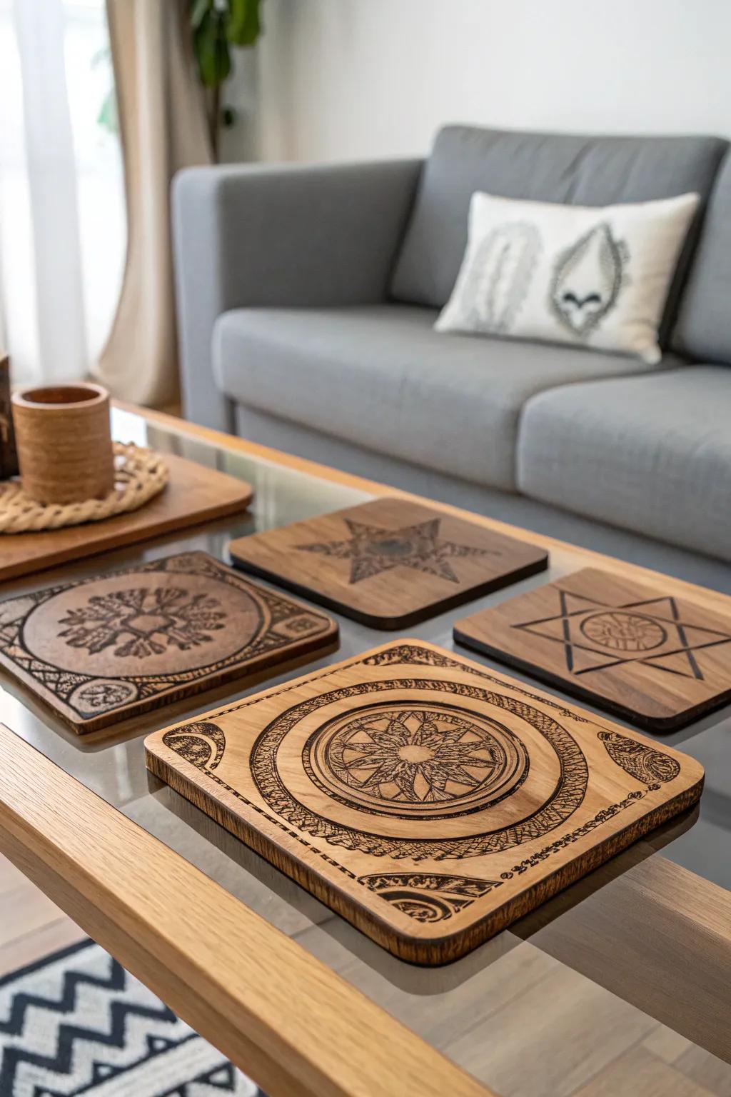 Functional and stylish, custom engraved coasters make a memorable favor.