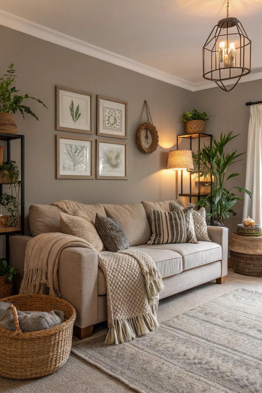 Taupe gray adds depth and warmth to living spaces.