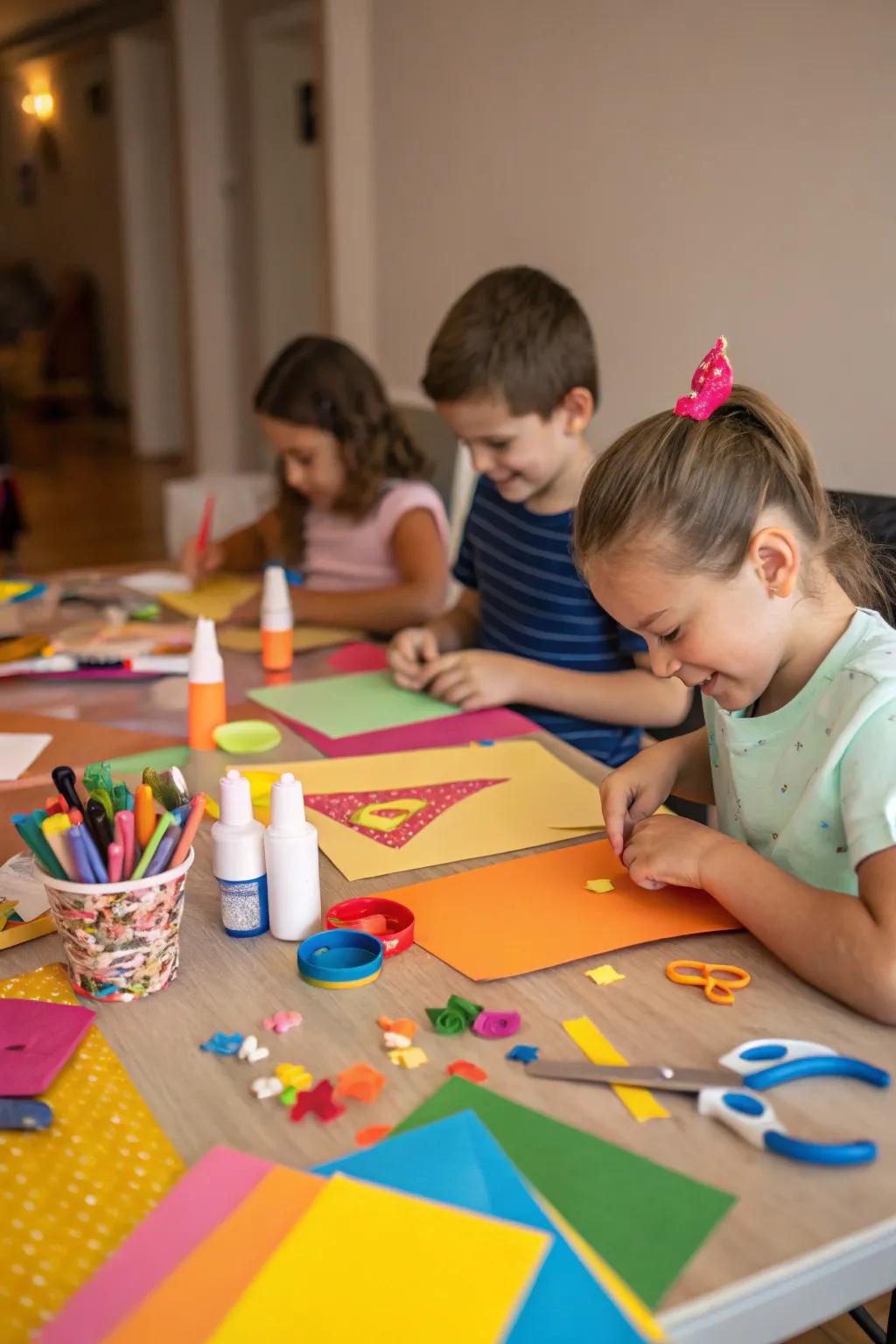 A creative craft corner at a birthday party.