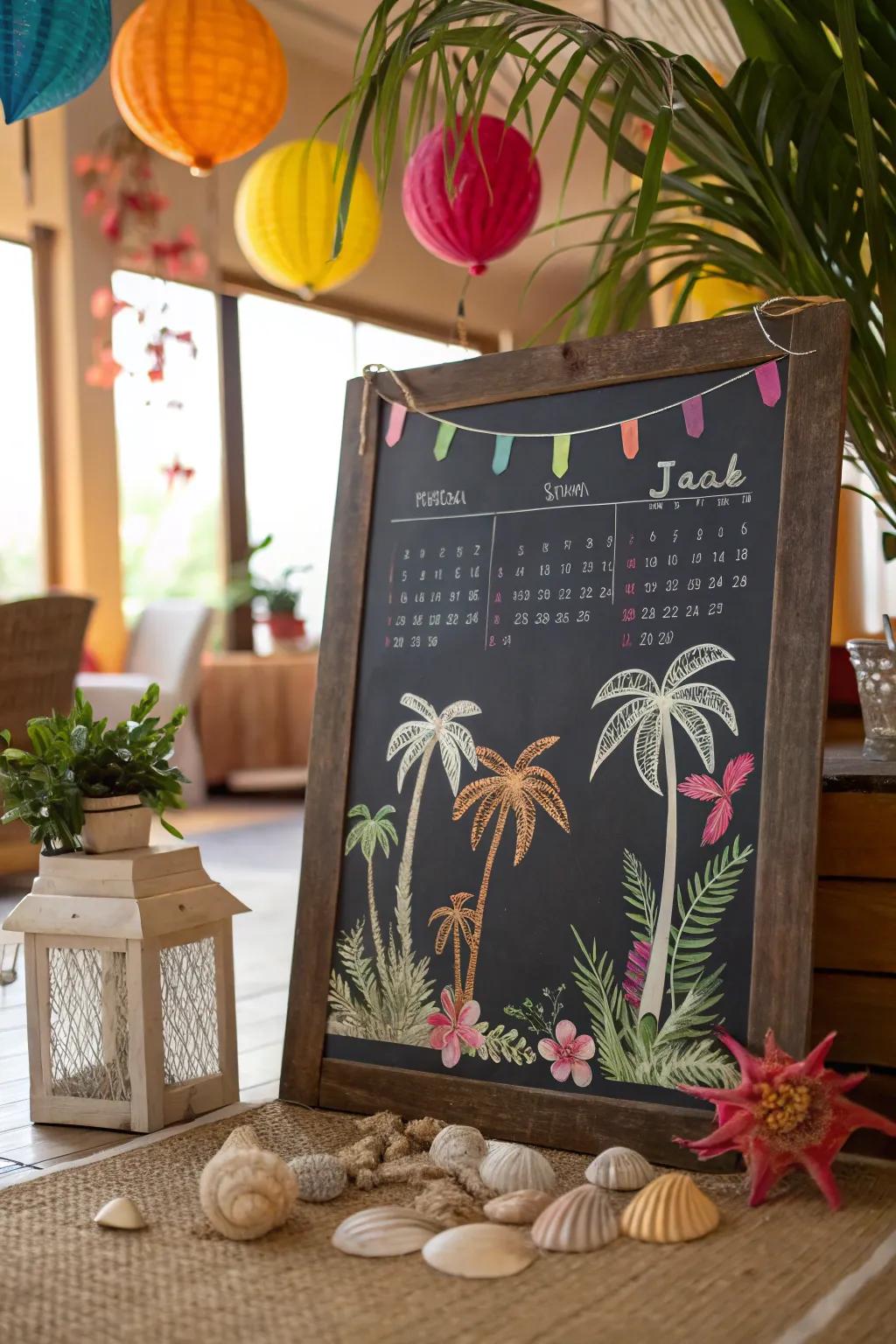 Escape to a tropical paradise with vibrant palm trees and exotic flowers on your calendar.