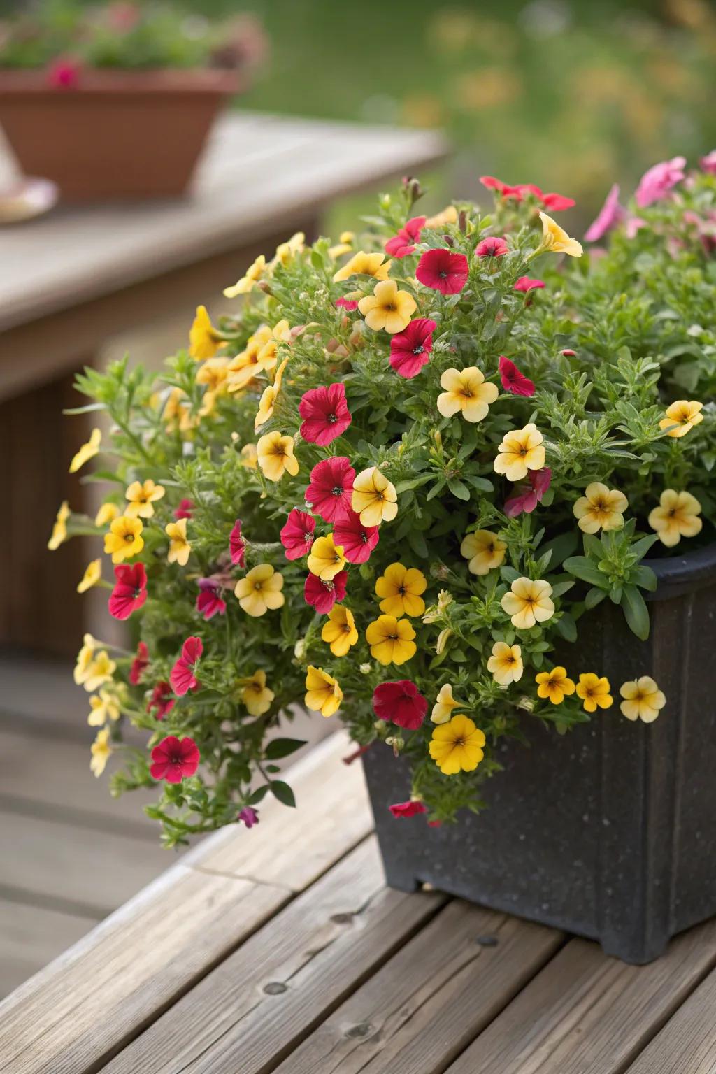 Calibrachoa offers a whimsical cascade of flowers in a sunny setting.