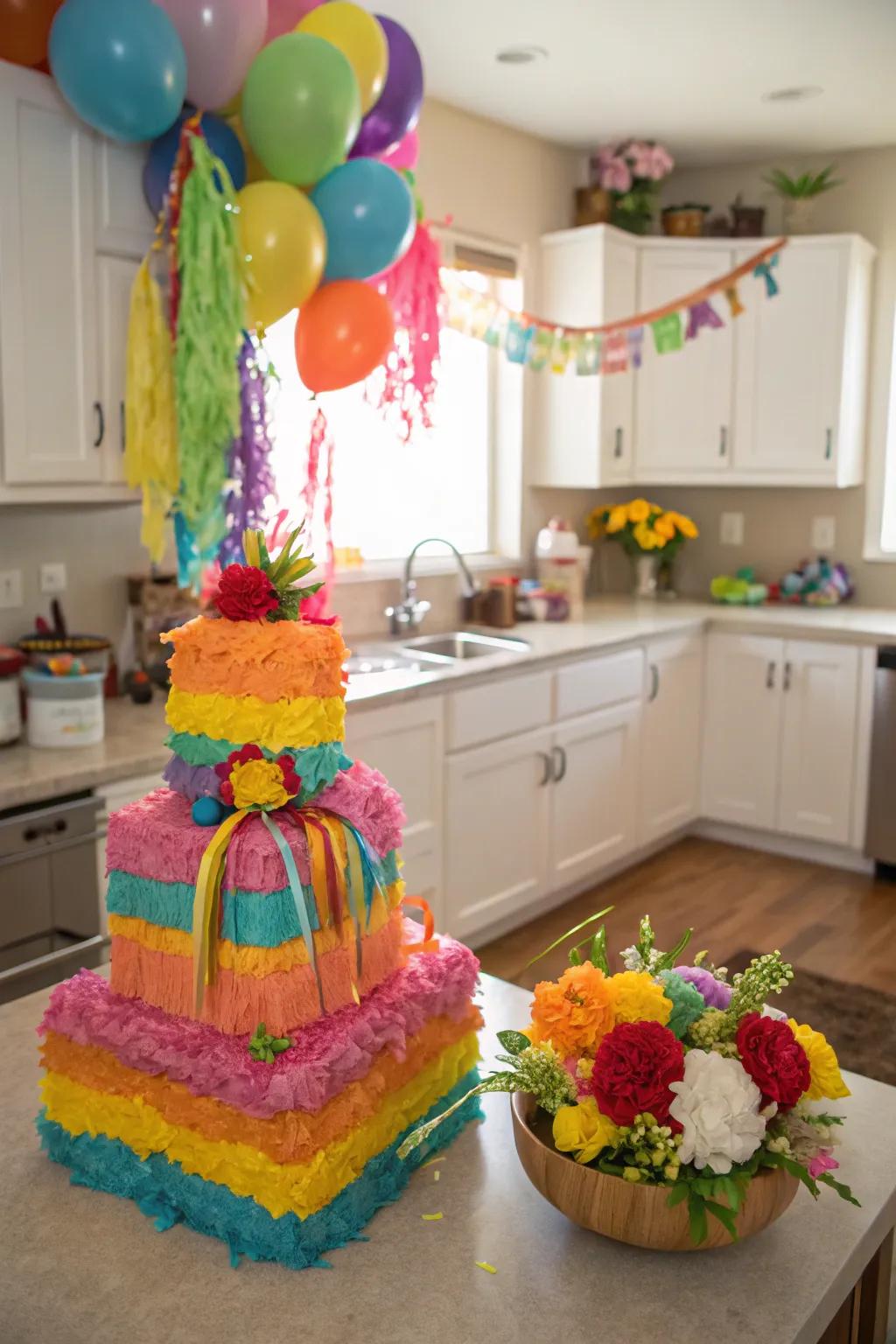 A sweet pinata cake, adding a whimsical touch to any party.