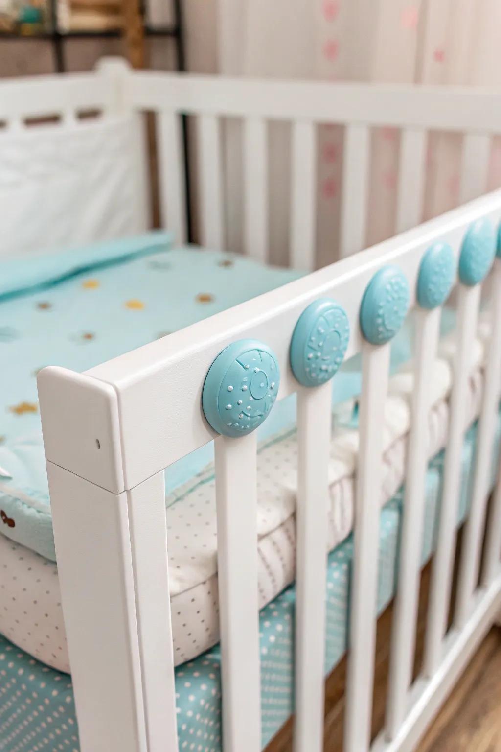 Corner guards on furniture ensuring safety in a baby-friendly space.