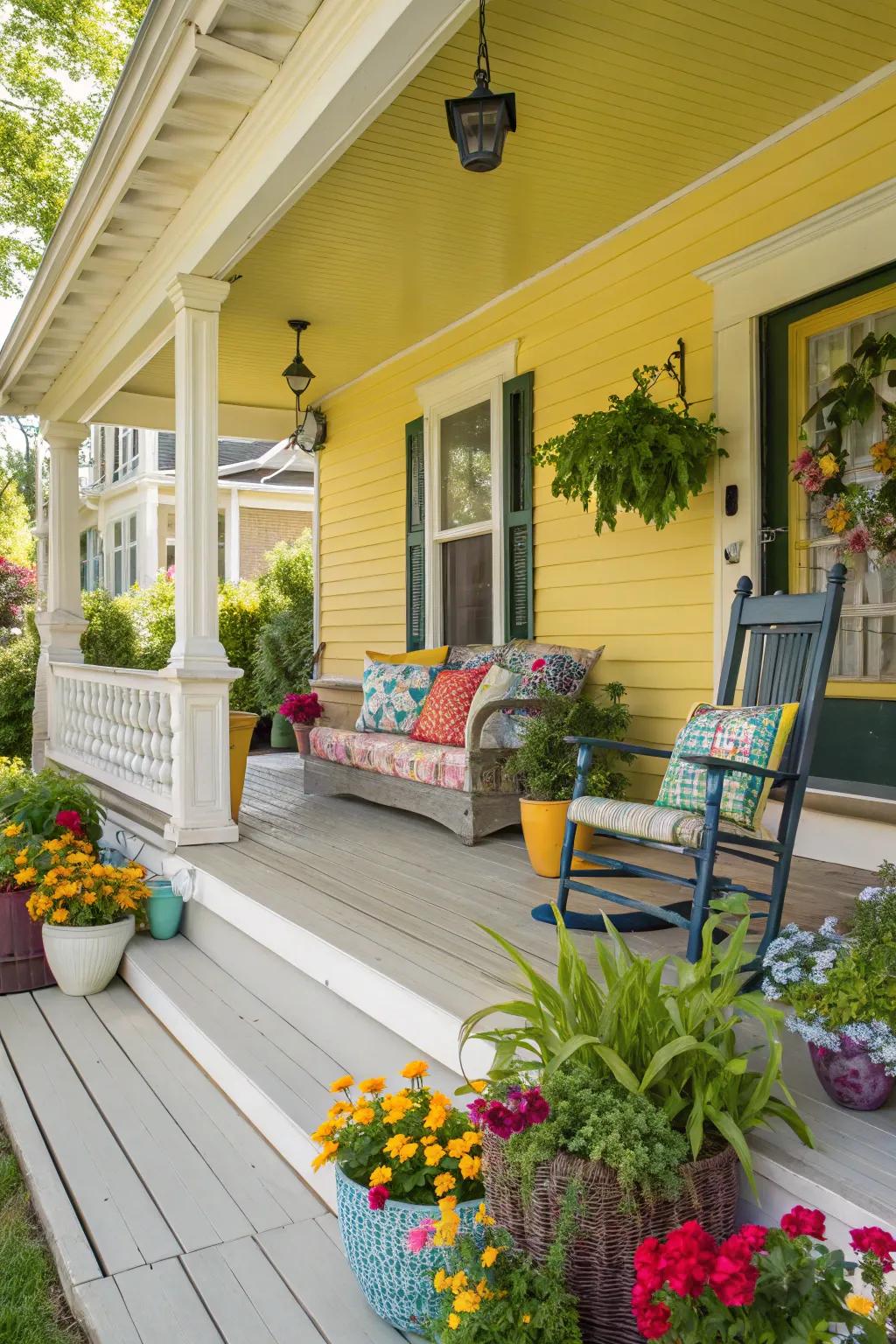 Sunny yellow brings energy and warmth to this cheerful porch.