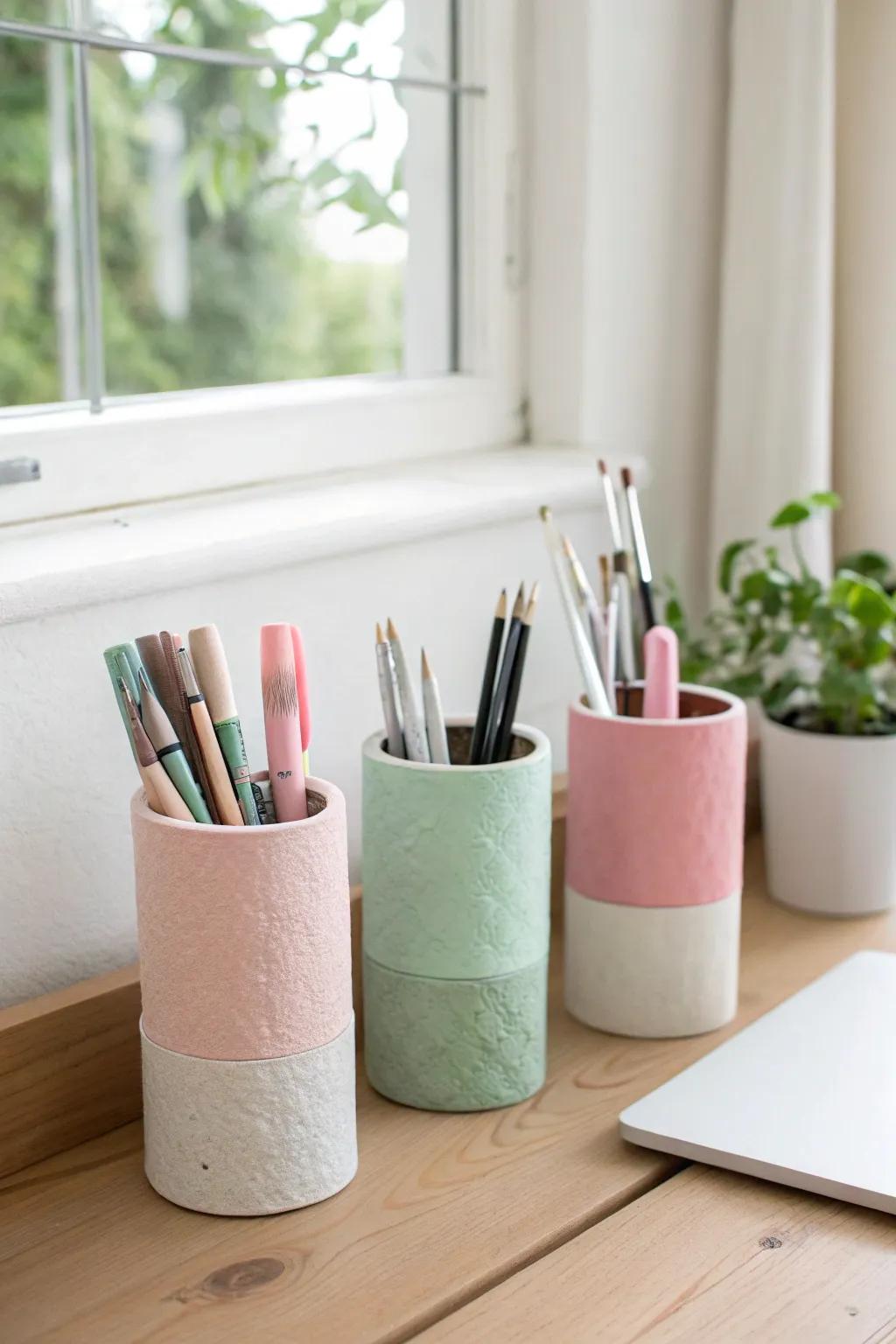 Transform simple toilet paper rolls into chic desk organizers with a touch of elegance and sustainability.