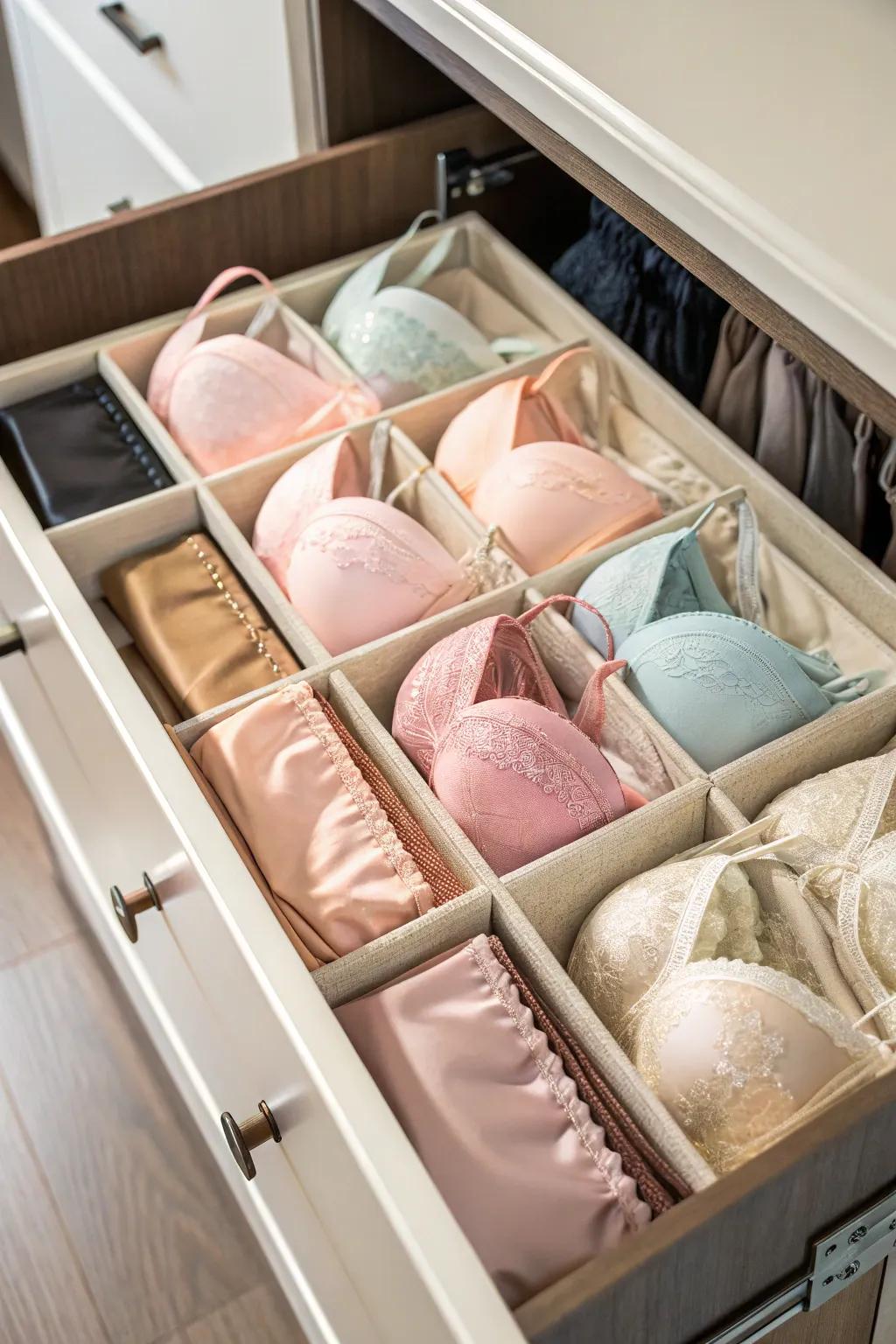 Silk bags offer protection and add a touch of luxury to bra storage.