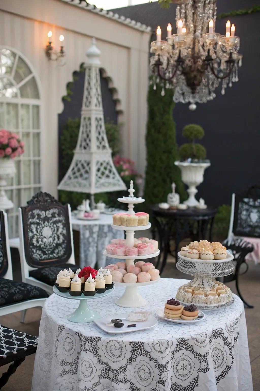 Parisian-themed tea party with elegant decor.