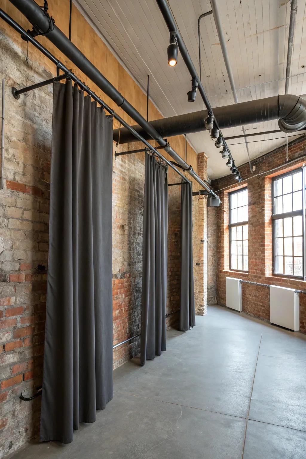 Achieve an industrial edge with iron pipe curtain rods.