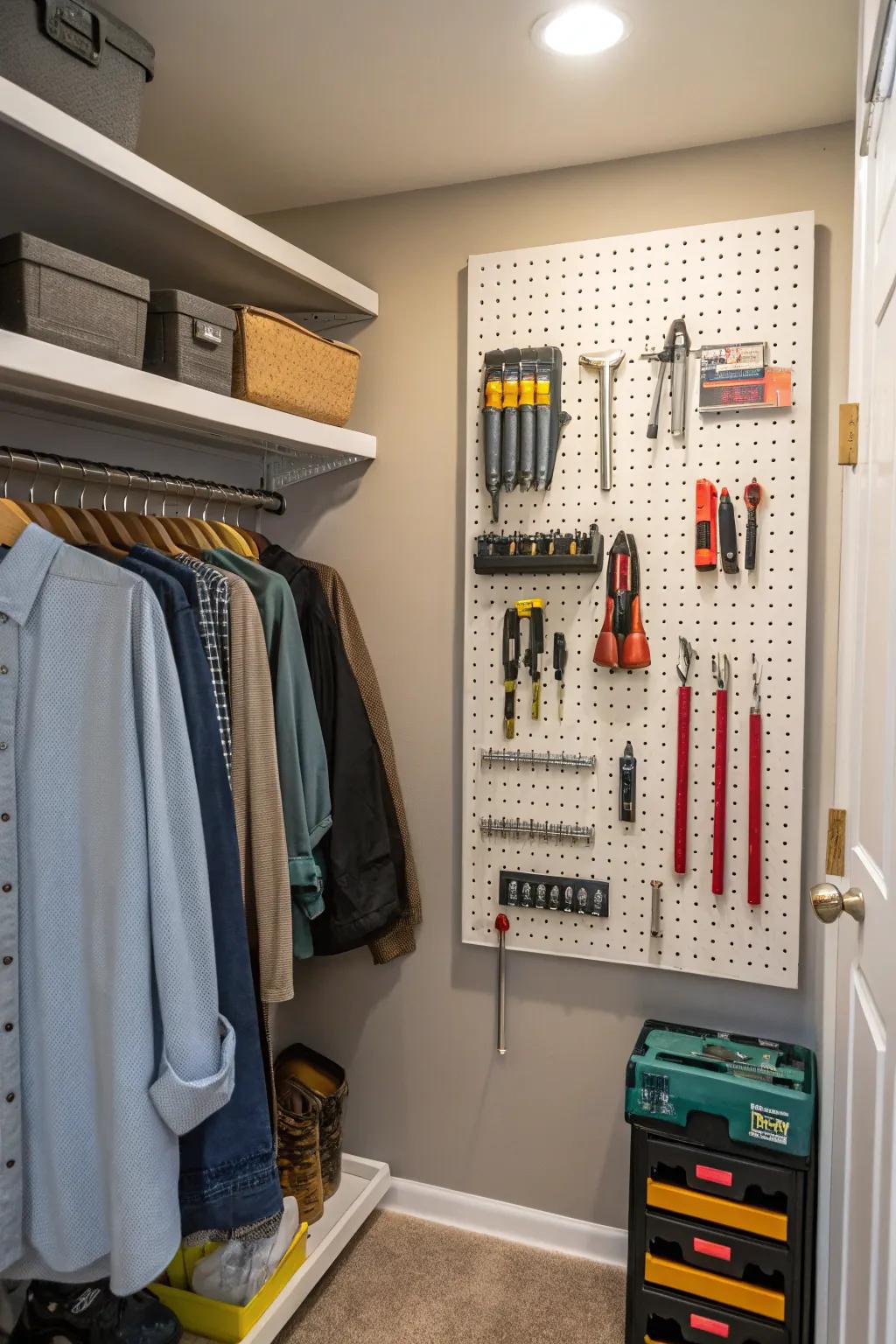 Pegboards offer adaptable and creative storage solutions.