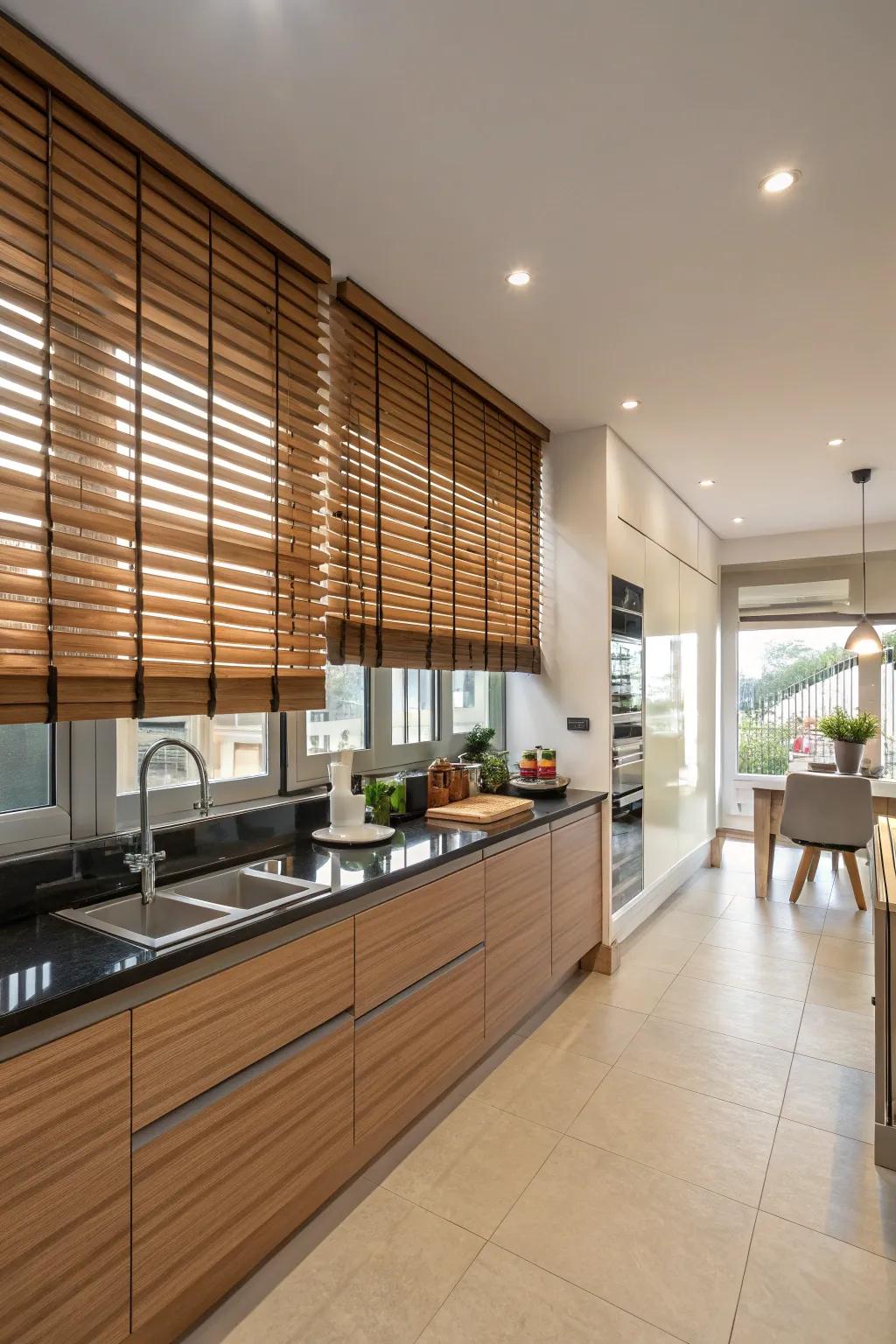 Blinds provide a sleek and simple way to conceal utilities.