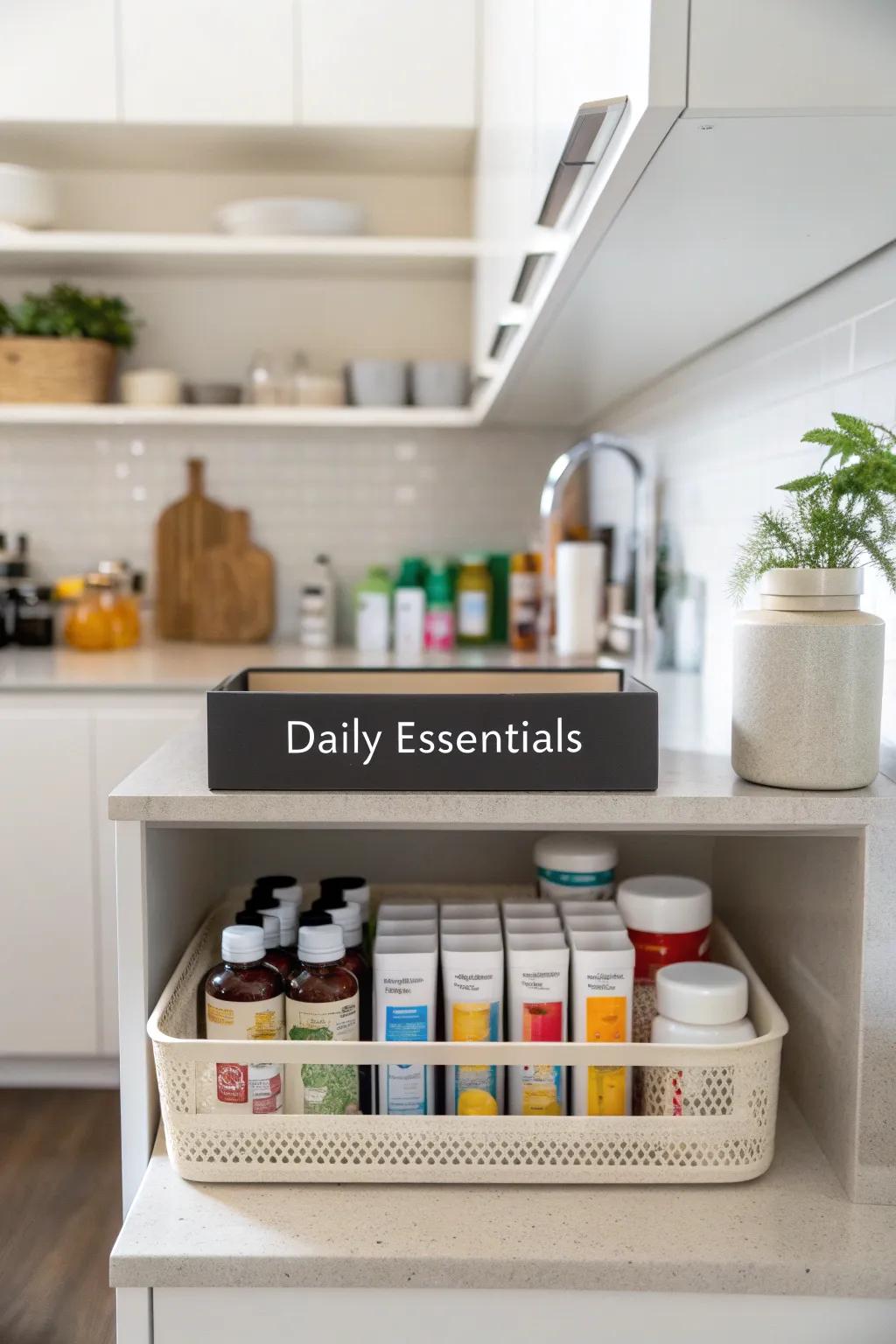 A 'Daily Essentials' bin streamlines your morning routine.