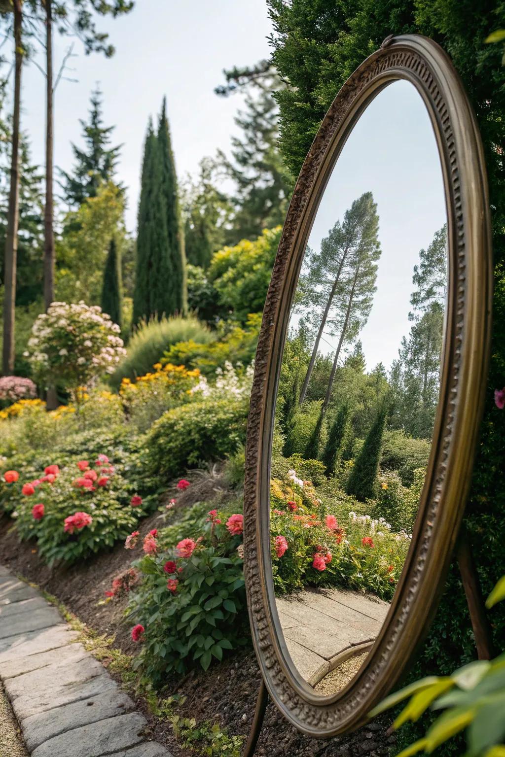 A garden mirror adds depth and light to outdoor spaces.