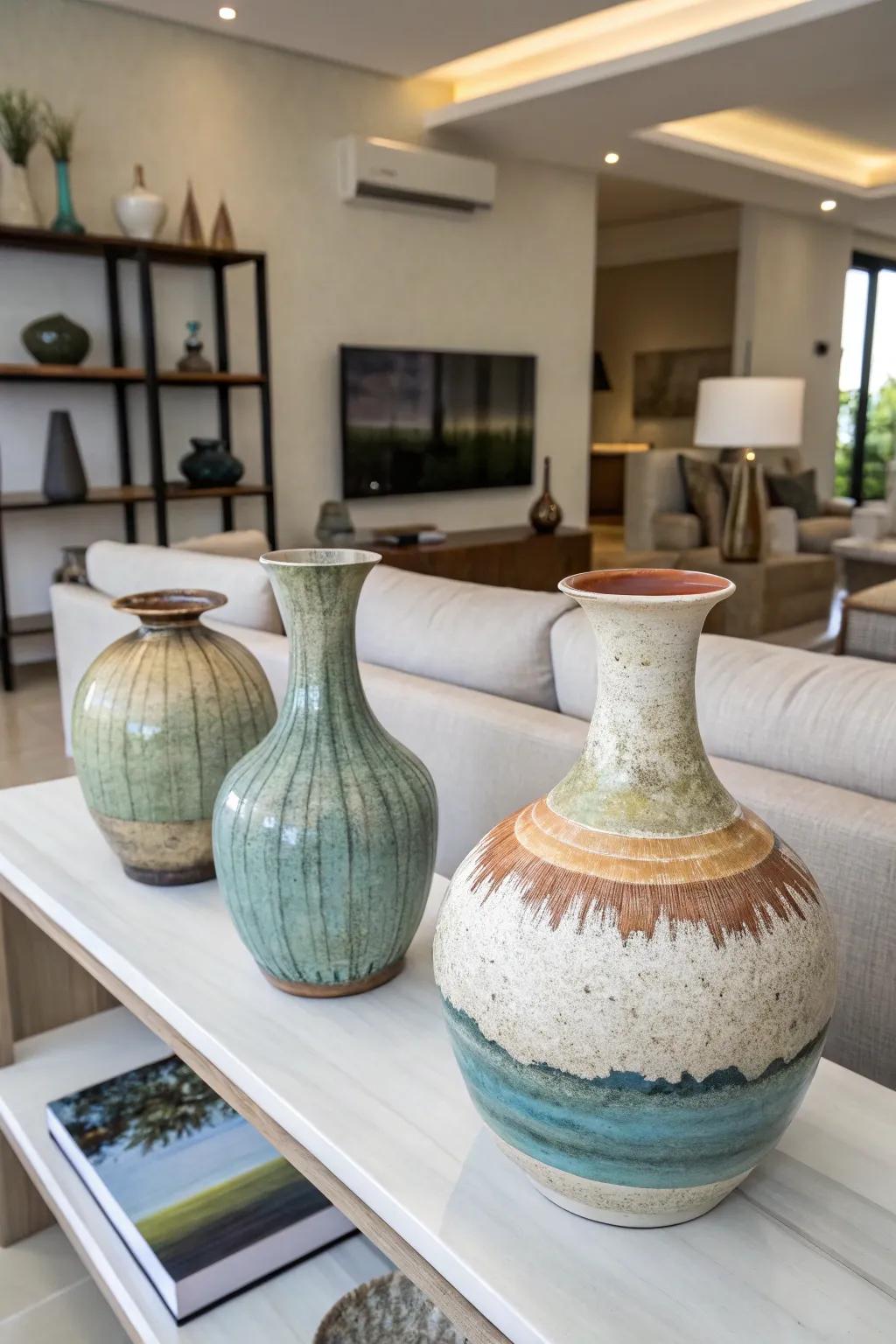 Handcrafted pottery adds artistic flair to any space.