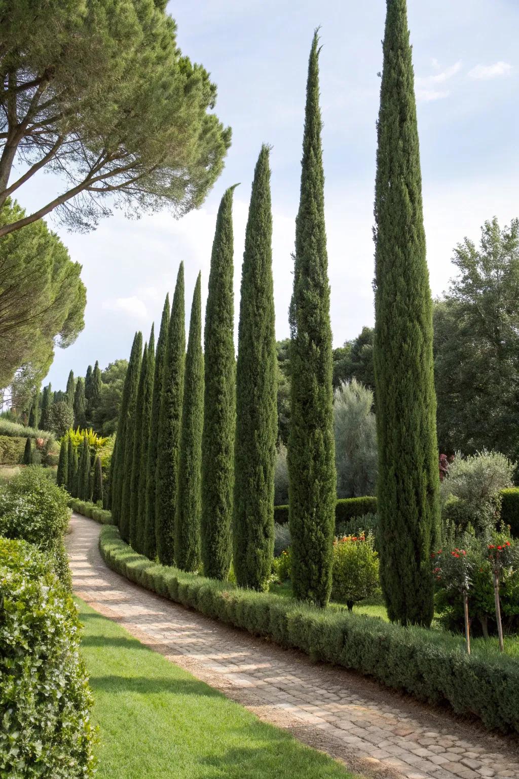 Protect your garden with a natural windbreak of Italian cypresses.