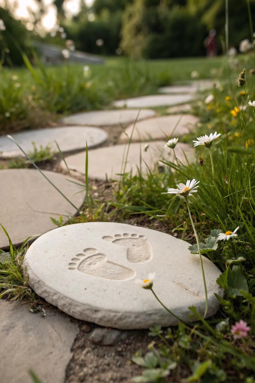 Capture precious memories with handcrafted footprint stepping stones, adding a touch of nostalgia to your garden path.