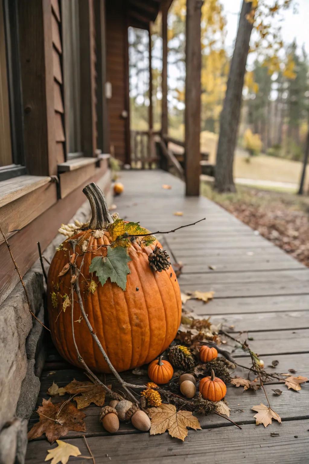 A nature-inspired pumpkin celebrating the beauty of fall.