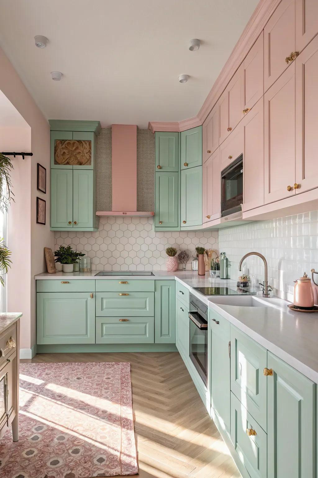 Playful pastels bring a soft charm to this welcoming kitchen.