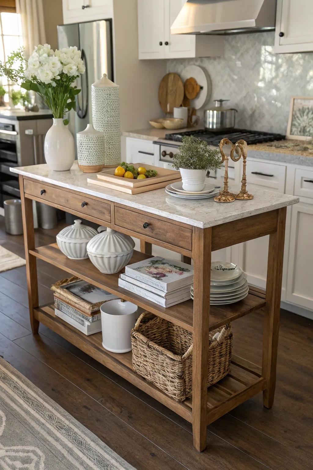 A slim console table that enhances kitchen functionality and style.