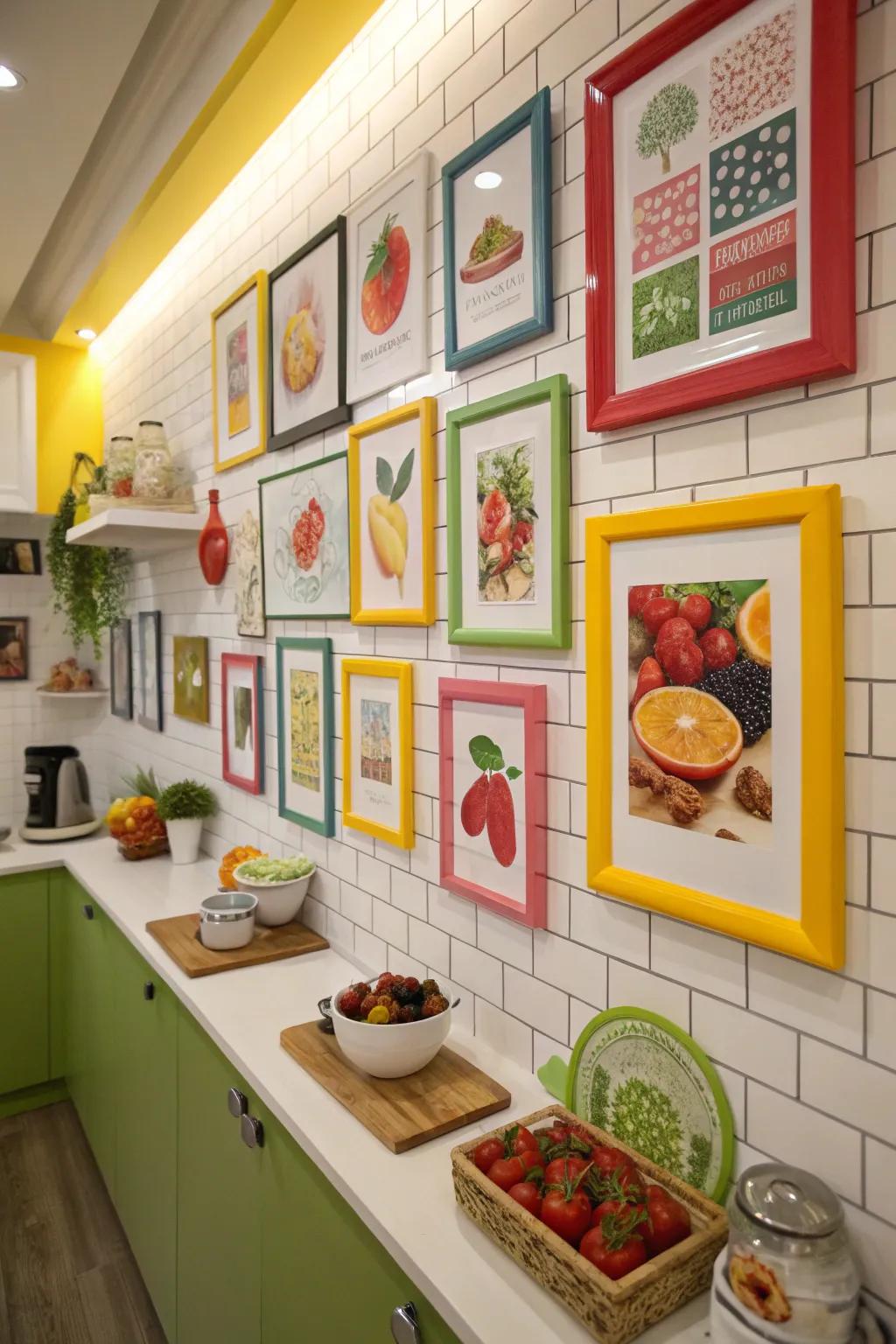 Food-themed prints add a playful touch to kitchen decor.