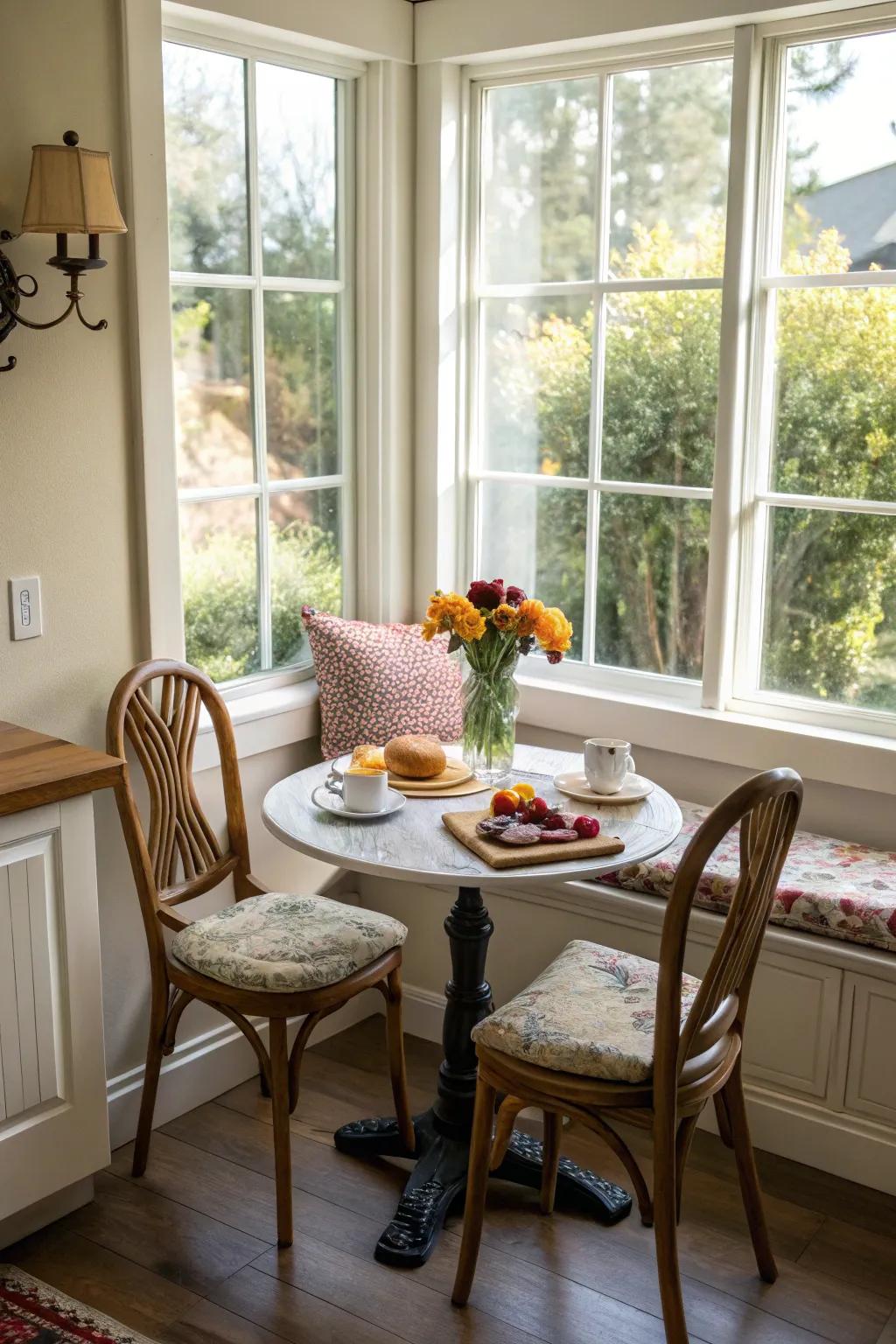 A window seat creates a delightful breakfast nook.