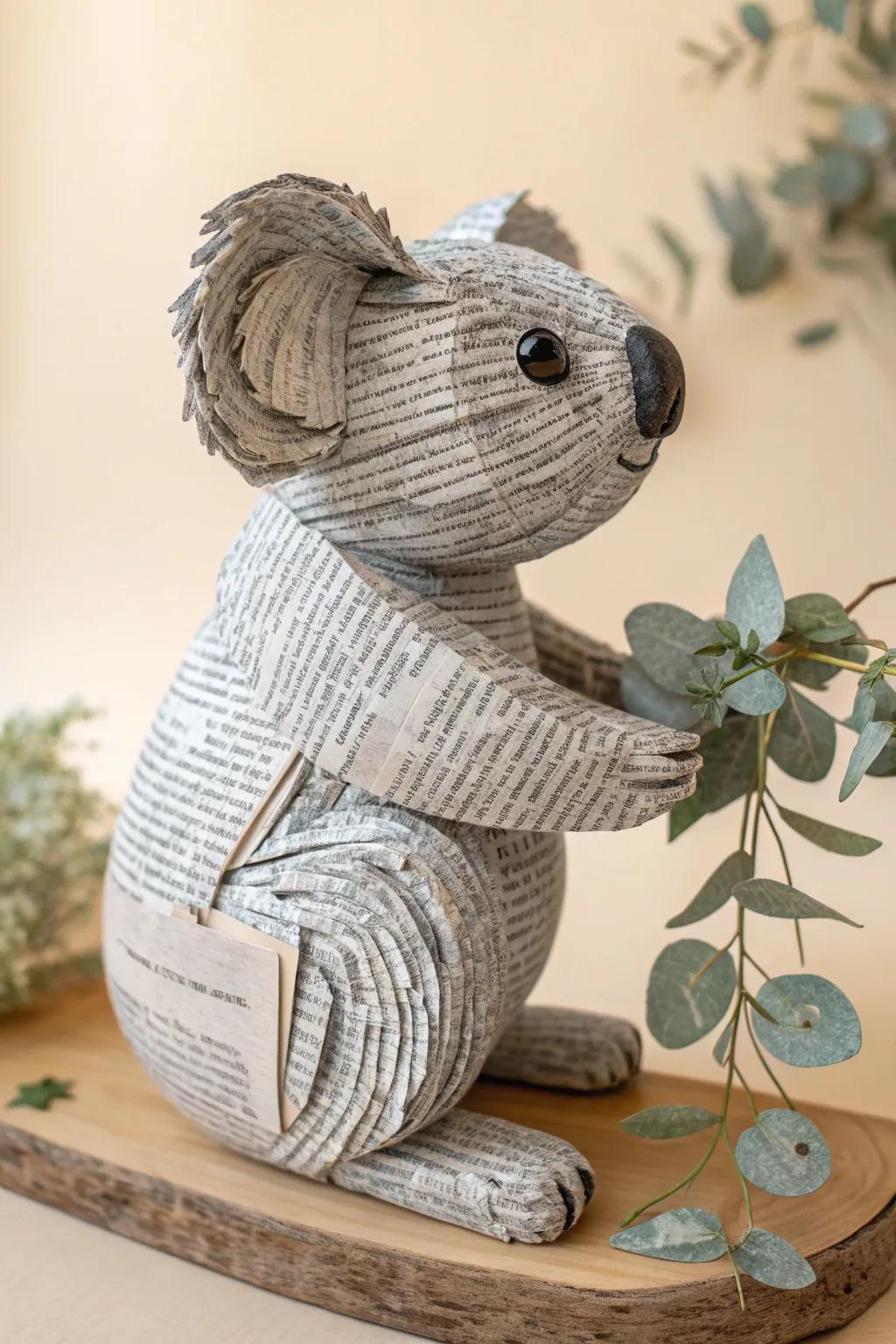 Crafted with care: Embrace eco-friendly creativity with this charming newspaper koala.