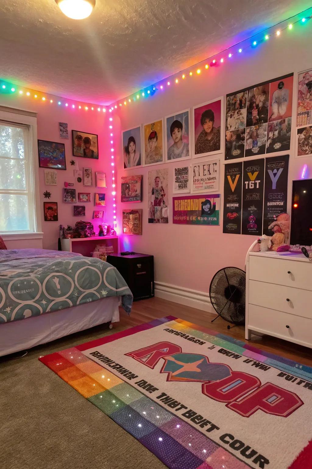 An accent rug adds warmth and style to your Kpop room.