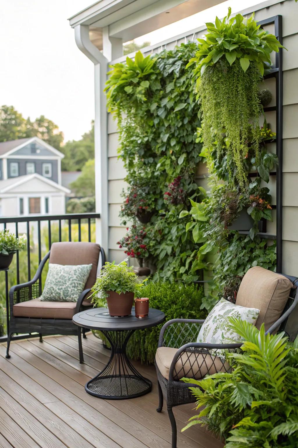 A garden oasis on a deck for nature enthusiasts.