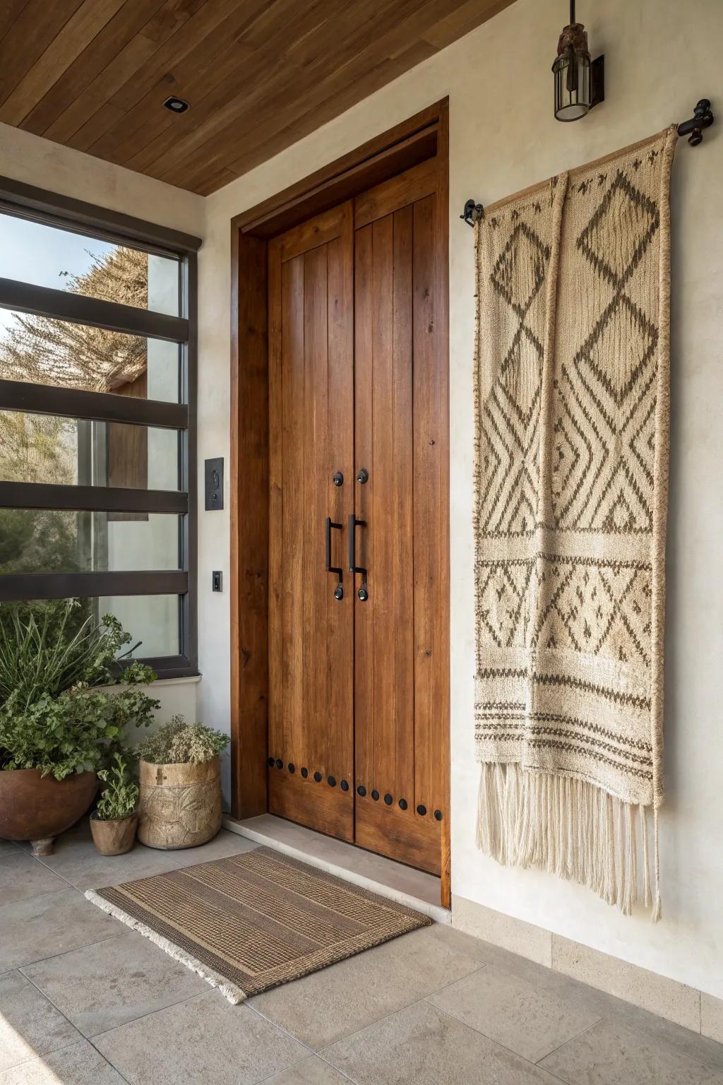 Mixed textures introduce depth and richness to an entryway design.