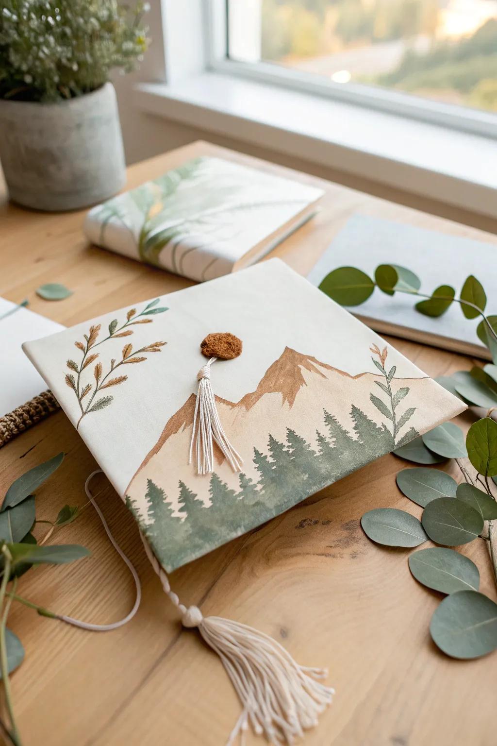 Embrace new beginnings with a nature-inspired grad cap that symbolizes growth and simplicity.