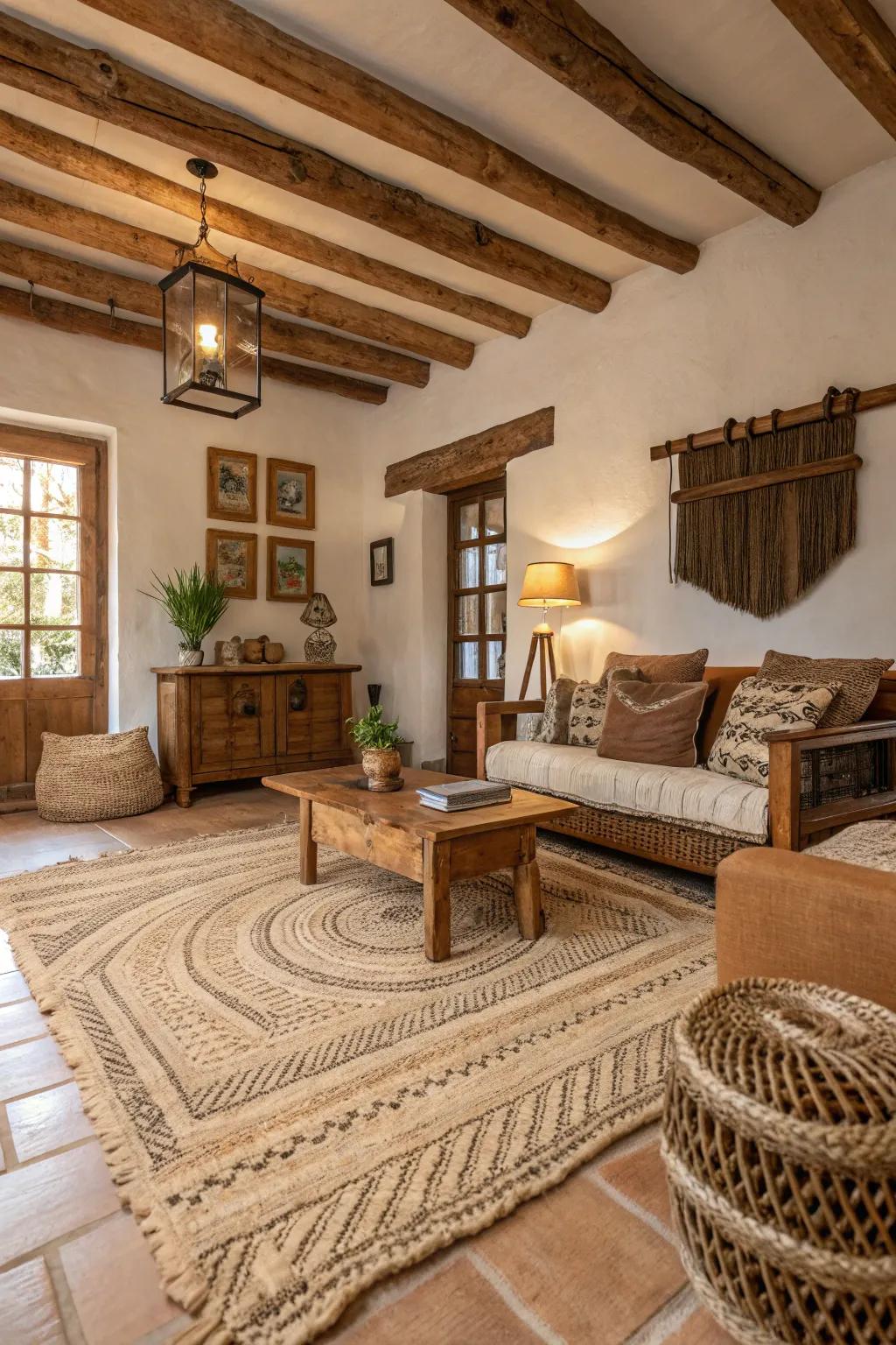 Natural fiber rugs bring a touch of rustic charm indoors.