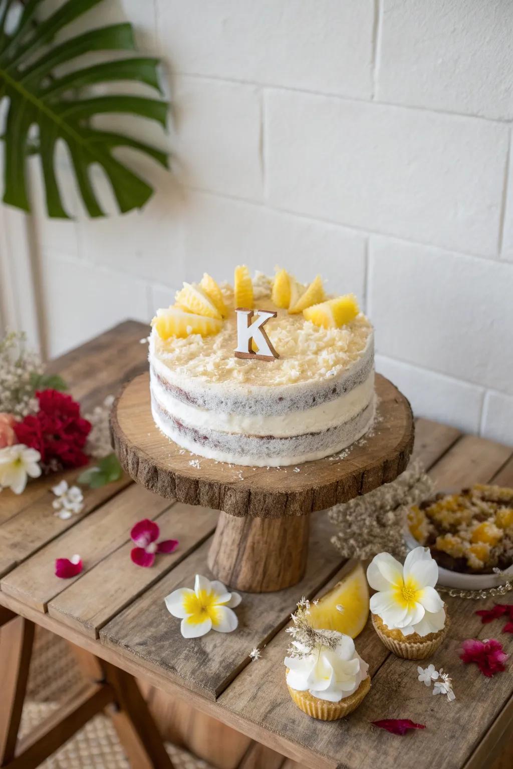 Escape to paradise with this tropical 'K' cake, where simplicity meets exotic flavors.