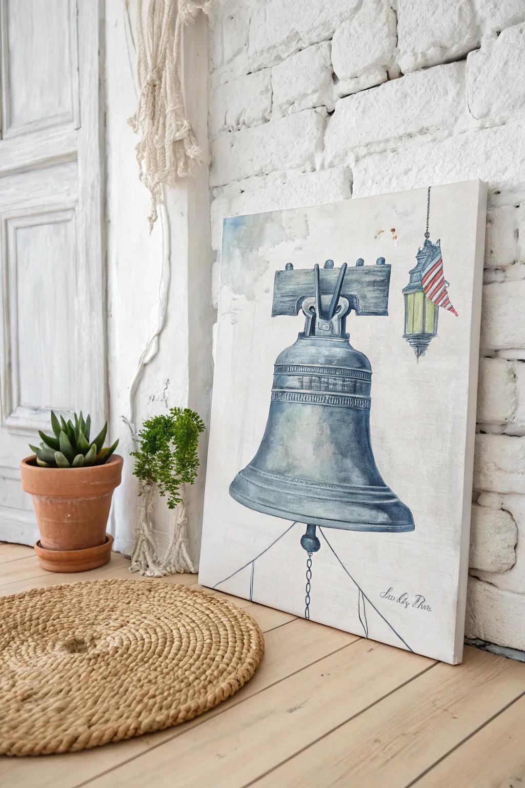 Infuse your space with history and artistry through this minimalist Liberty Bell canvas. Perfect for adding a touch of elegance and meaning to any room.