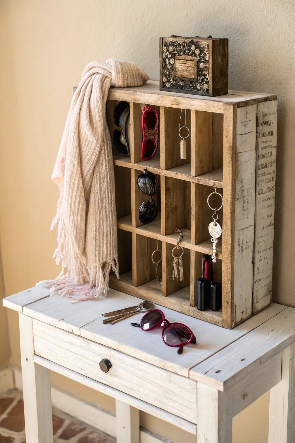 Transform your lost and found area with this elegant upcycled wine crate, blending Scandinavian simplicity with boho charm!