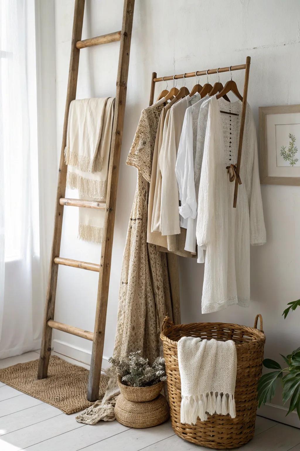 Embrace minimalist charm with a makeshift closet idea that adds style and functionality to your space. 🌿👗 #ScandiBoho #CreativeCloset