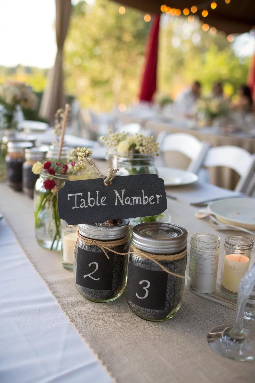 Chalkboard labels on mason jars offer a personal and customizable touch.